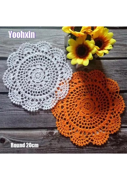 Bej Yuvarlak 20CM Sıcak Yuvarlak Dantel Pamuk Masa Yer Mat Tığ Işi Kahve Placemat Içecek Pedi Noel Cam Bardak Bardak Kupa Çay Yemek Bardak Altlığı Peçete Mutfak (Yurt Dışından)