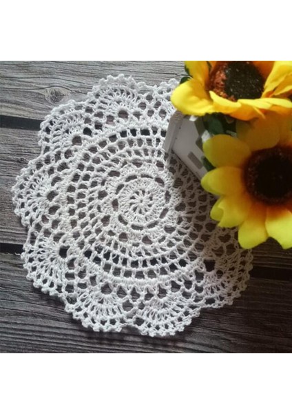 Bej Yuvarlak 20CM Sıcak Yuvarlak Dantel Pamuk Masa Yer Mat Tığ Işi Kahve Placemat Içecek Pedi Noel Cam Bardak Bardak Kupa Çay Yemek Bardak Altlığı Peçete Mutfak (Yurt Dışından)