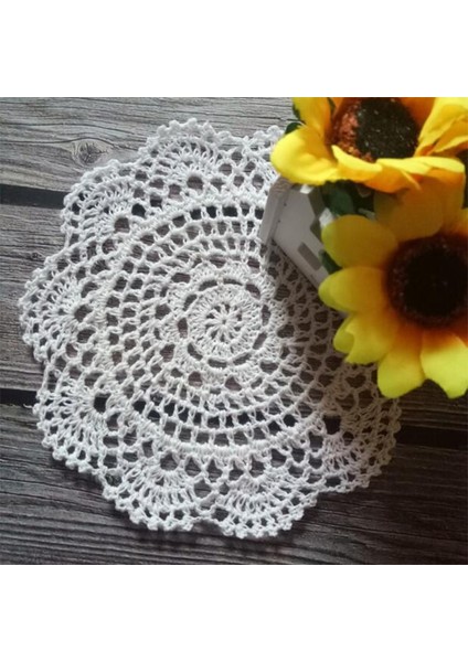 Bej Yuvarlak 20CM Sıcak Yuvarlak Dantel Pamuk Masa Yer Mat Tığ Işi Kahve Placemat Içecek Pedi Noel Cam Bardak Bardak Kupa Çay Yemek Bardak Altlığı Peçete Mutfak (Yurt Dışından)