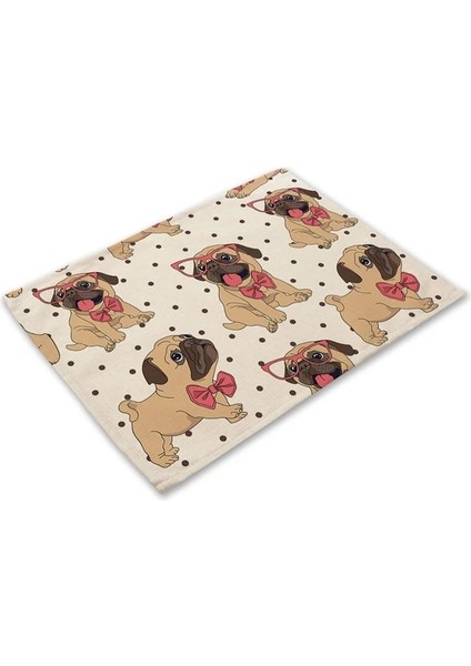 2CD-ML0020-5 Pug Köpek Desen Pamuk Keten Ped Yemek Masası Paspaslar Coaster Kase Fincan Mat Desen Mutfak Placemat 42*32 cm Ev Dekor ML0020 (Yurt Dışından)