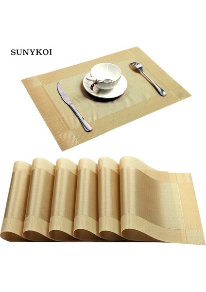 Kayısı 03 6 Adet 6/4 Adet Dikdörtgen Servis Altlığı Restoran Yıkanabilir Pvc Dayanıklı Yemek Masası Örgü Paspaslar Çerçeve Teslin Disk Kase Coaster Kaymaz Ped (Yurt Dışından)