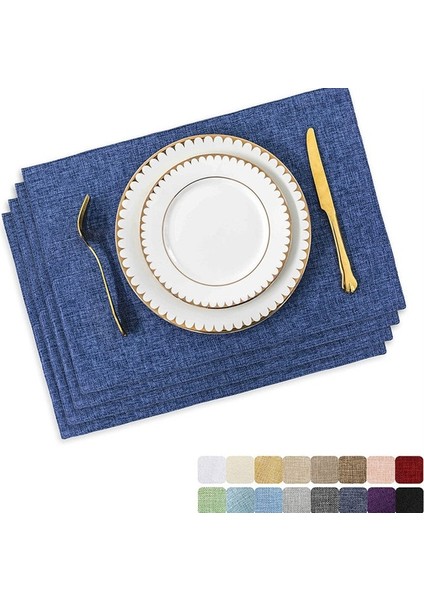 Mavi 4 Adet Placemat Set 4/6 Yıkanabilir Yer Paspasları Placemats Isıya Dayanıklı Sahte Keten Çuval Bezi Placemat Yemek Masası Mutfak Masa Paspasları (Yurt Dışından)