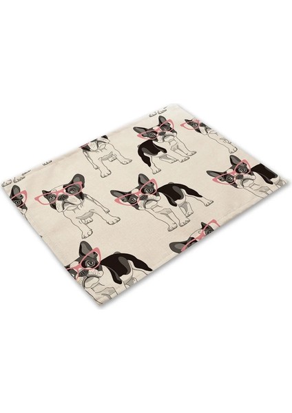 2CD-ML0020-5 Pug Köpek Desen Pamuk Keten Ped Yemek Masası Paspaslar Coaster Kase Fincan Mat Desen Mutfak Placemat 42*32 cm Ev Dekor ML0020 (Yurt Dışından)