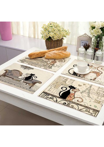 2CD-MA0125-10 Bkack Kedi Desen Pamuk Keten Ped Yemek Masası Paspaslar Coaster Kase Fincan Mat Desen Mutfak Placemat 42*32 cm Ev Dekor MA0125 (Yurt Dışından) fırsatları
