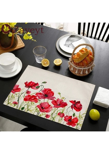 LE522 42X32CM Suluboya Çiçekli Çalılar Placemat Çiçek Botanik Bitkisel Keten Yemek Masası Paspaslar Coaster Pad Kase Kahve Fincanı Mat 42X32CM (Yurt Dışından)