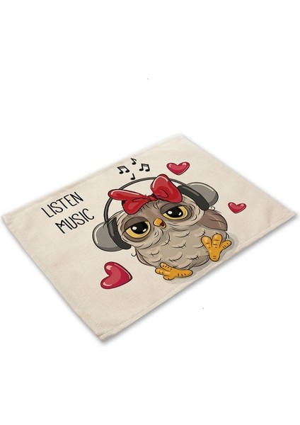 ML0007-2 1 Adet Kawaii Baykuş Desen Mutfak Placemat Pamuk Keten Yemek Masası Paspaslar Coaster Pad Kase Fincan Mat 42*32 cm Ev Dekor ML0007 (Yurt Dışından)