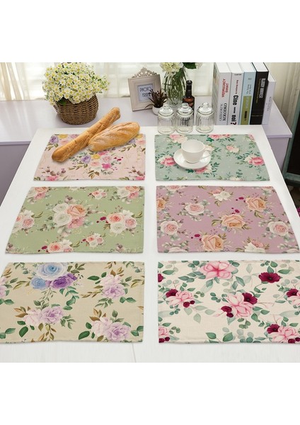 LM3614 32X42CM-KETEN 32X42CM Çiçek Mutfak Servis Altlığı Renkli Gül Çiçek Yemek Masası Mat Isı Yalıtım Fincan Kase Coaster Pad Ev Dekor Kahve Mat (Yurt Dışından)