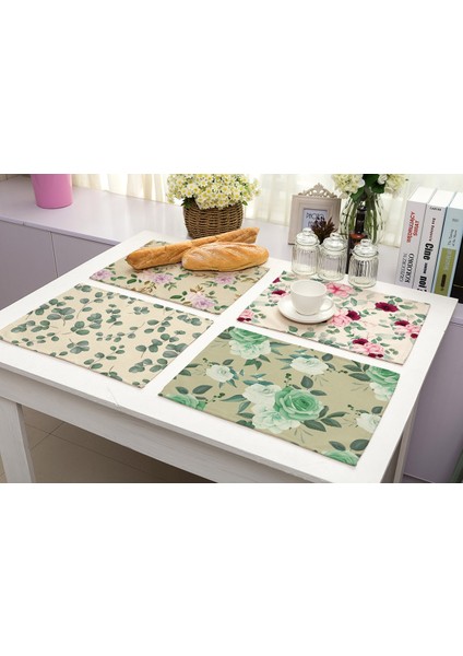 LM3614 32X42CM-KETEN 32X42CM Çiçek Mutfak Servis Altlığı Renkli Gül Çiçek Yemek Masası Mat Isı Yalıtım Fincan Kase Coaster Pad Ev Dekor Kahve Mat (Yurt Dışından)