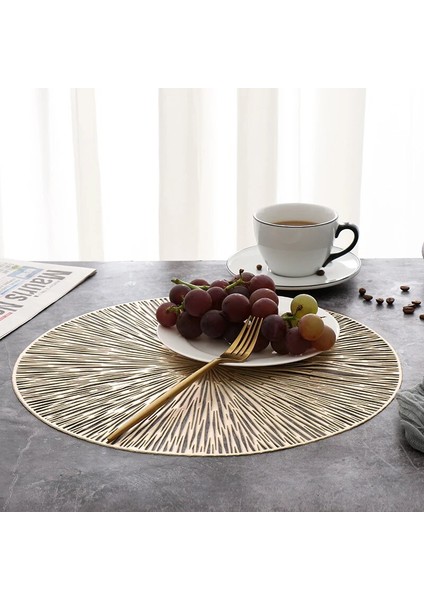 Altın 4 Adet 6/4 Adet Yuvarlak Placemats Restoran Içi Boş Pvc Dekorasyon Yemek Matı Anti-Sıcak Yemek Masası Hattı Mat Biftek Tabağı Ped (Yurt Dışından)