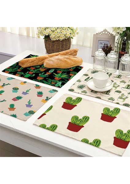 N 1 Adet Kaktüs Desen Placemat Yemek Masası Mat Pamuk Keten Içecek Coaster Kase Fincan Paspaslar Mutfak Pedleri 42*32 cm Ev Dekor MP0018 (Yurt Dışından)