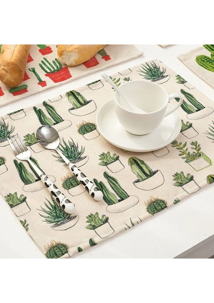 N 1 Adet Kaktüs Desen Placemat Yemek Masası Mat Pamuk Keten Içecek Coaster Kase Fincan Paspaslar Mutfak Pedleri 42*32 cm Ev Dekor MP0018 (Yurt Dışından)