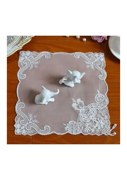 Beyaz 4 Kare 28 cm Popüler Çiçek Örgü Masa Yer Mat Kumaş Nakış Çanak Placemat Ped Kahve Çay Altlığı Fincan Noel Düğün Mutfak Bardak Altlığı Peçete (Yurt Dışından)