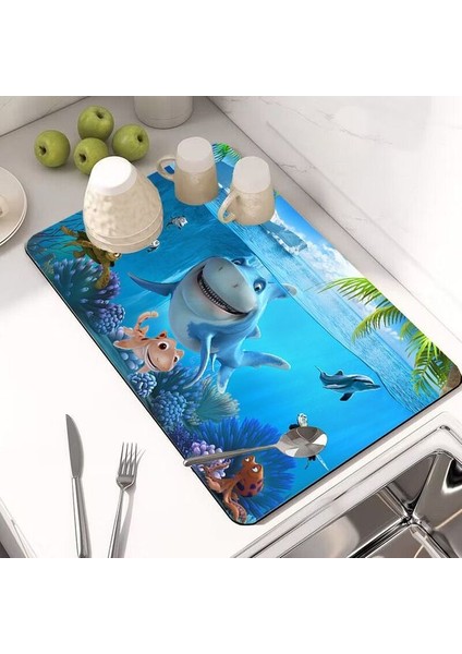 Tw-25-15 L 40X50CM Baskılı Bulaşık Kurutma Mat Süper Emici Kahve Drenaj Pedi Kauçuk Sofra Drenaj Pedi Hızlı Kuru Halı Mutfak Yemek Takımı Placemat (Yurt Dışından)