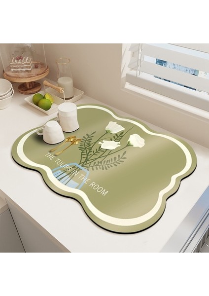 B Drenaj Pedi L 40 x 50CM Düzensiz Süper Emici Mat Mutfak Tezgahı Kahve Drenaj Pedi Hızlı Drenaj Aracı Sofra Takımı Kaymaz Pedler Bulaşık Kurutma Servis Altlığı (Yurt Dışından)