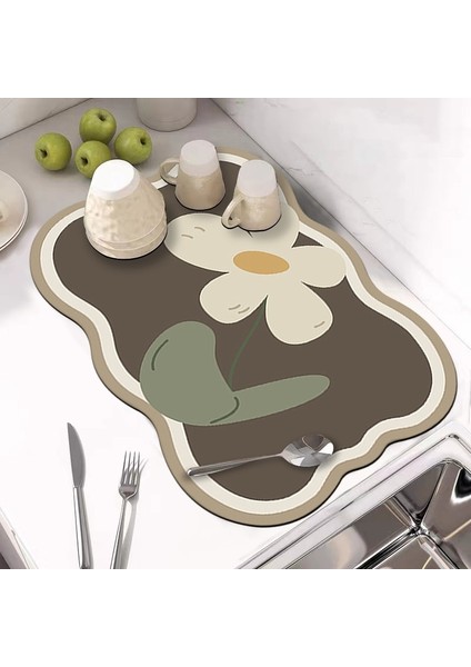 B Drenaj Pedi L 40 x 50CM Düzensiz Süper Emici Mat Mutfak Tezgahı Kahve Drenaj Pedi Hızlı Drenaj Aracı Sofra Takımı Kaymaz Pedler Bulaşık Kurutma Servis Altlığı (Yurt Dışından)
