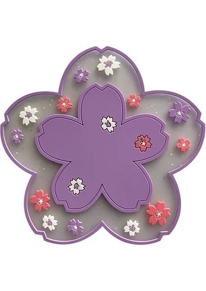 Mor 10 cm Kiraz Çiçeği Coaster Yalıtım Matı Kaymaz Mat Ev Çay Bardağı Mat Anti-Haşlanma Yemek Masası Paspaslar Içecek Bardak Bardak (Yurt Dışından)