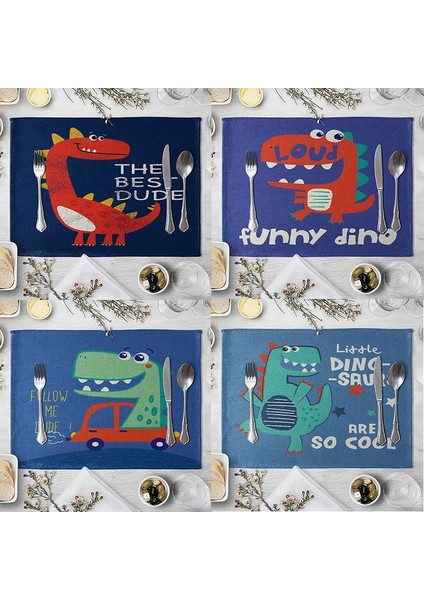 LM3038 32X42CM-KETEN 32X42CM Sevimli Dinozor Keten Placemat Masa Için Yaratıcı Karikatür Hayvan Yemek Masası Mat Müzik Komik Dino Yemek Kasesi Fincan Coaster (Yurt Dışından)