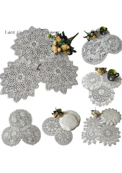Beyaz 3 Yuvarlak 15 cm Yenı Gül Çiçek Dantel Yuvarlak Nakış Masa Yer Mat Noel Düğün Pedi Çay Kahve Placemat Fincan Tabak Altlığı Bardak Altlığı Peçete Mutfak (Yurt Dışından)