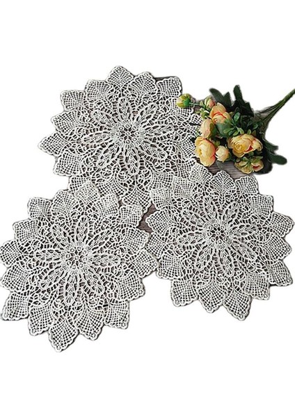 Beyaz 3 Yuvarlak 15 cm Yenı Gül Çiçek Dantel Yuvarlak Nakış Masa Yer Mat Noel Düğün Pedi Çay Kahve Placemat Fincan Tabak Altlığı Bardak Altlığı Peçete Mutfak (Yurt Dışından)