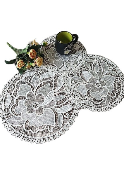 Beyaz 3 Yuvarlak 15 cm Yenı Gül Çiçek Dantel Yuvarlak Nakış Masa Yer Mat Noel Düğün Pedi Çay Kahve Placemat Fincan Tabak Altlığı Bardak Altlığı Peçete Mutfak (Yurt Dışından)