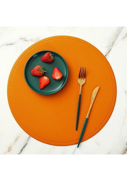Turuncu 01 4 Adet R38CM-L30X45CM 6/4 Adet Yuvarlak/dikdörtgen Suni Deri Servis Altlığı Su Geçirmez Yağ Geçirmez Isı Yalıtımlı Masa Mat Otel Restoran Masa Pu Servis Altlığı (Yurt Dışından)
