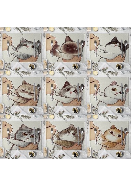 Stil 3 42X32 cm Keten Kedi Baskı Masa Mat Sevimli Kedi Karikatür Hayvan Desen Placemats Çocuklar Çocuklar Için Mutfak Yemek Yeri Paspaslar Pedleri (Yurt Dışından) fırsatları