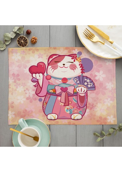 LE245 Japon Şanslı Kedi Placemat Manekineko Mutfak Dekoru Keten Yemek Masası Paspaslar Coaster Pad Kase Kahve Fincanı Mat Masa Örtüsü 42X32CM (Yurt Dışından) indirimleri