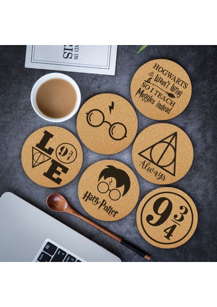 Round-1pcs 10X10CM Hp Cork Coaster Kazınmış Sihirli Sembol Çay Kahve Kupa Içecek Tutucu Mutfak Için Doğal Ahşap Mat Sofra Yuvarlak Içecek Coaster (Yurt Dışından)