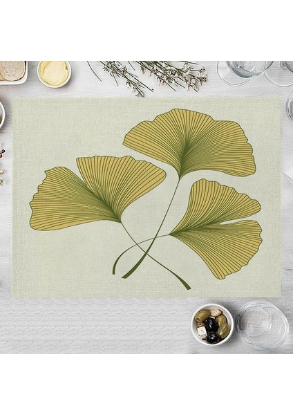 LM3703 32X42CM-KETEN 32X42CM Ginkgo Biloba Pamuk Keten Mutfak Placemat Nordic Baskı Coaster Pad Yeşil Yapraklar Bitki Yemek Masası Mat Kase Fincan Paspaslar (Yurt Dışından)