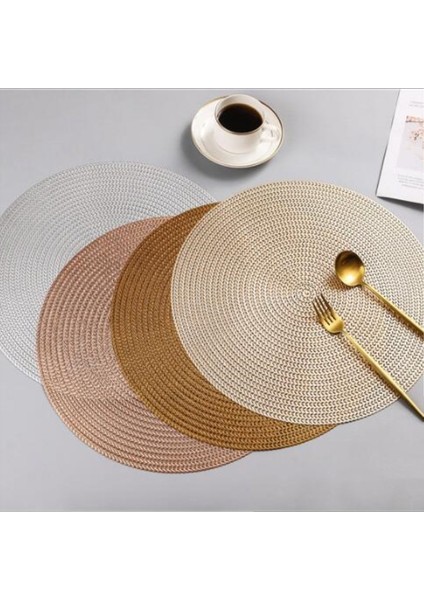 Gül Altın Yuvarlak 38 cm 38 cm Yuvarlak Pvc Placemat Mutfak Yemek Masası Paspaslar Biftek Pedi Anti-Haşlanma Yalıtım Pedleri Ins Nordic Otel Restoran Ev Dekor (Yurt Dışından)