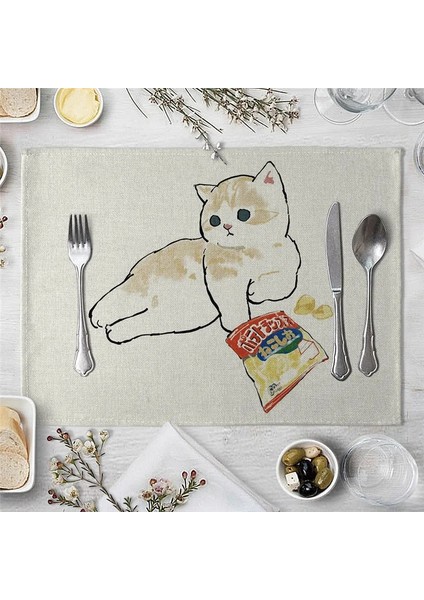12 32X21 cm Yaratıcı Komik Kedi Desen Placemats Mutfak Placemats Bardak Pamuk Keten Paspaslar Kahve Fincanları Masa Paspasları Mutfak Aksesuarları (Yurt Dışından)