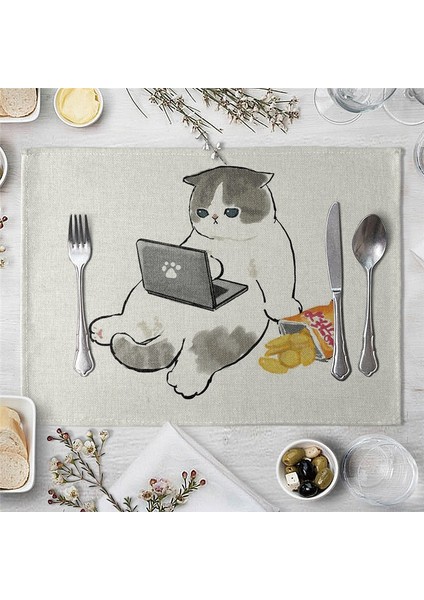 12 32X21 cm Yaratıcı Komik Kedi Desen Placemats Mutfak Placemats Bardak Pamuk Keten Paspaslar Kahve Fincanları Masa Paspasları Mutfak Aksesuarları (Yurt Dışından)