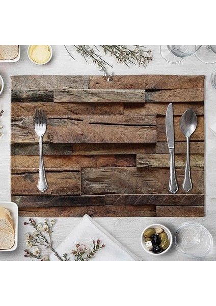 Stil 2 Plaka Mat Yer Paspasları Taklit Ahşap Tahıl Placemat Keten Ped 40*30 cm Yemek Masası Mat Kaymaz Placemats Kase Coaster (Yurt Dışından)