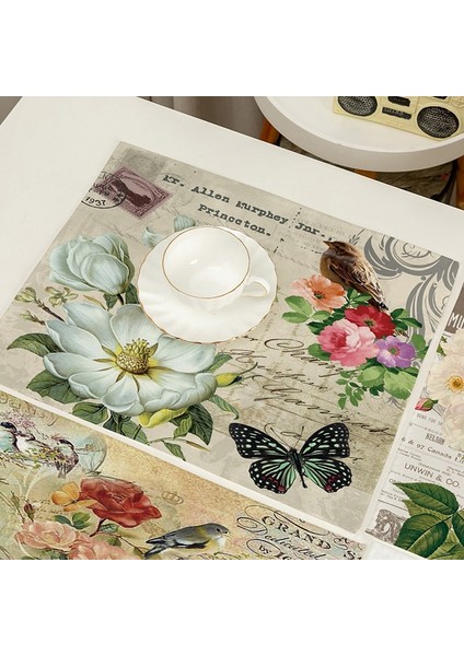 11 42X32 cm Shabby Chic Placemat Pirinç Kağıdı Oymacılık Stamperia Keten Masa Dekor Vintage Çiçek Coaster Pad Kase Kahve Fincanı Mat 42X32 cm (Yurt Dışından) fırsatları