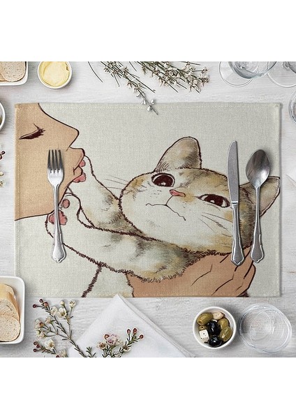 18 Kedi Keten Masa Mat Sevimli Kedi Karikatür Hayvan Desen Placemats Çocuklar Çocuklar Için Mutfak Yemek Yeri Paspaslar Pedleri (Yurt Dışından)