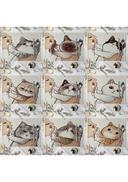 18 Kedi Keten Masa Mat Sevimli Kedi Karikatür Hayvan Desen Placemats Çocuklar Çocuklar Için Mutfak Yemek Yeri Paspaslar Pedleri (Yurt Dışından) modelleri