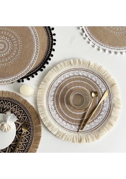 2CD-51001-017 Yuvarlak 38 cm Iskandinav Tarzı Kaymaz Mutfak Placemat Coaster Pamuk Keten Nakış Ped Bulaşık Kahve Fincanı Masa Mat Ev Dekor 51001 (Yurt Dışından) fiyatları