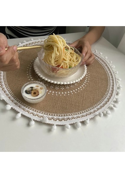 2CD-51001-017 Yuvarlak 38 cm Iskandinav Tarzı Kaymaz Mutfak Placemat Coaster Pamuk Keten Nakış Ped Bulaşık Kahve Fincanı Masa Mat Ev Dekor 51001 (Yurt Dışından) fırsatları