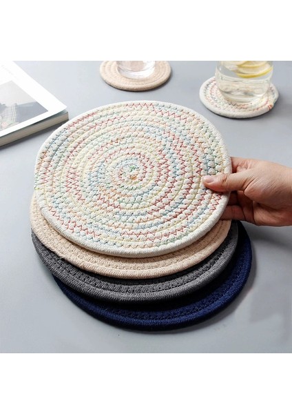 1 Adet Soğuk Renkli Yuvarlak 24 cm 1 Adet Yuvarlak Servis Altlığı Masa Mat Pamuk Keten Örgü Kase Yalıtım Pedi Kaymaz Yer Mat Mutfak Aksesuarları Dekorasyon (Yurt Dışından)