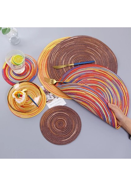 Kırmızı 30CM Masa Mat 11CM-38CM Yuvarlak Dokuma Placemats Mutfak Isıya Dayanıklı Kaymaz Fincan Mat Restoran Ev Dekorasyon Yemek Masası Pedi (Yurt Dışından)