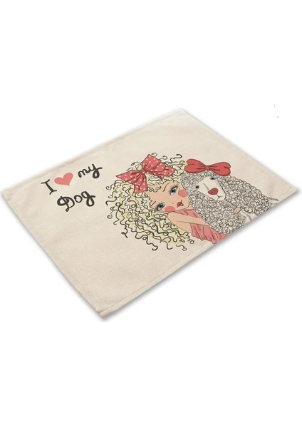 PM0044-1 1 Adet Sevimli Kız Pamuk Keten Ped Desen Mutfak Placemat Kawaii Coaster Kase Fincan Mat Yemek Masası Paspaslar 42*32 cm Ev Dekor PM0044 (Yurt Dışından)