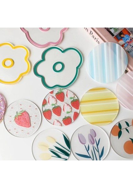 Stil 7 Kore Ins Renkli Akrilik Su Geçirmez Coaster Yalıtım Fincan Altlığı Kahve Süt Su Mat Çiçek Çilek Payet Anti Kayma 1 * Pc (Yurt Dışından) fiyatları