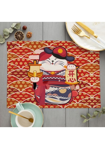 LE241 32X42 cm Benzersiz Orijinal Tasarım Sevimli Plutus Kedi Placemat Japonya Tarzı Yemek Udon Erişte Masa Mat Masaüstü Ped Karikatür Kedi Bardak Altlığı (Yurt Dışından)