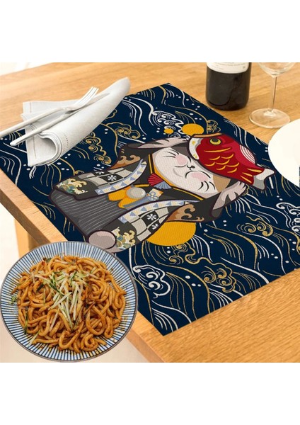 LE241 32X42 cm Benzersiz Orijinal Tasarım Sevimli Plutus Kedi Placemat Japonya Tarzı Yemek Udon Erişte Masa Mat Masaüstü Ped Karikatür Kedi Bardak Altlığı (Yurt Dışından)