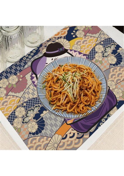 LE241 32X42 cm Benzersiz Orijinal Tasarım Sevimli Plutus Kedi Placemat Japonya Tarzı Yemek Udon Erişte Masa Mat Masaüstü Ped Karikatür Kedi Bardak Altlığı (Yurt Dışından)