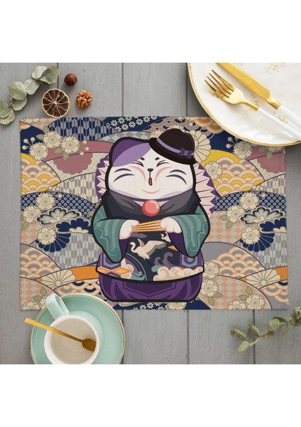 LE241 32X42 cm Benzersiz Orijinal Tasarım Sevimli Plutus Kedi Placemat Japonya Tarzı Yemek Udon Erişte Masa Mat Masaüstü Ped Karikatür Kedi Bardak Altlığı (Yurt Dışından)