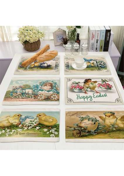 LE548 42X32 cm Vintage Fransız Paskalya Placemat Çiftlik Evi Sevimli Civciv Keten Yemek Masası Paspaslar Coaster Pad Kase Kahve Fincanı Mat 42X32 cm (Yurt Dışından)