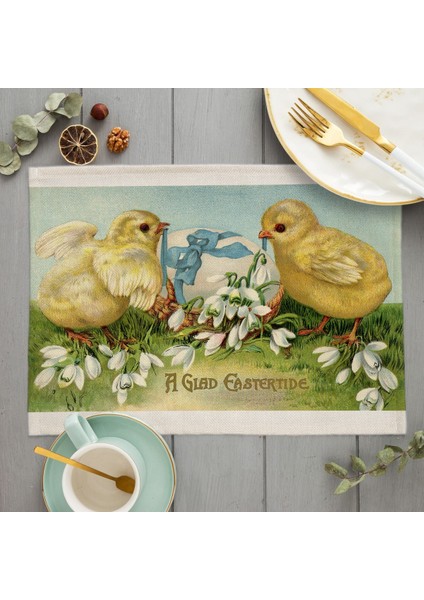 LE548 42X32 cm Vintage Fransız Paskalya Placemat Çiftlik Evi Sevimli Civciv Keten Yemek Masası Paspaslar Coaster Pad Kase Kahve Fincanı Mat 42X32 cm (Yurt Dışından)