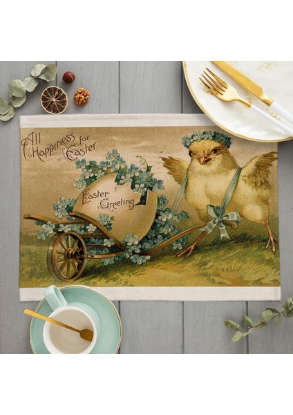 LE548 42X32 cm Vintage Fransız Paskalya Placemat Çiftlik Evi Sevimli Civciv Keten Yemek Masası Paspaslar Coaster Pad Kase Kahve Fincanı Mat 42X32 cm (Yurt Dışından)