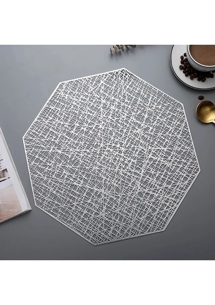 Sekizgen Gümüş 2 Adet 6/4 Adet Placemats Seti Pvc Hollow Placemats Yemek Masası Paspasları Ev Lokanta Dekorasyonu Kesme Asılabilir Altın Bireysel Placemats (Yurt Dışından)